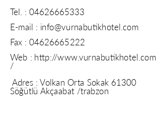 Vurna Butik Hotel iletiim bilgileri
